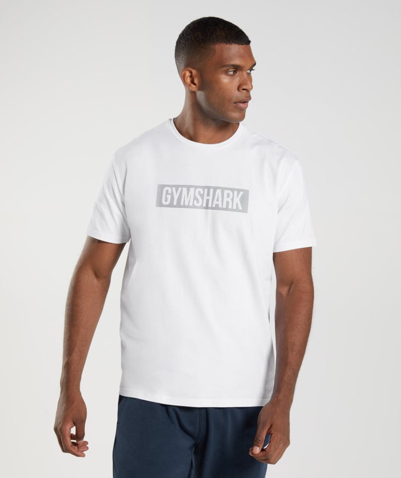 Men\'s Gymshark Block T-Shirts White | CA 51N73D